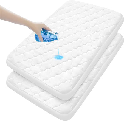 Pack N Play Mattress Pad Cover/ Protector - 2 Pack, Ultra-Soft Microfiber, Waterproof, White (for Standard Playpen/ Mini Crib) - Moonsea Bedding