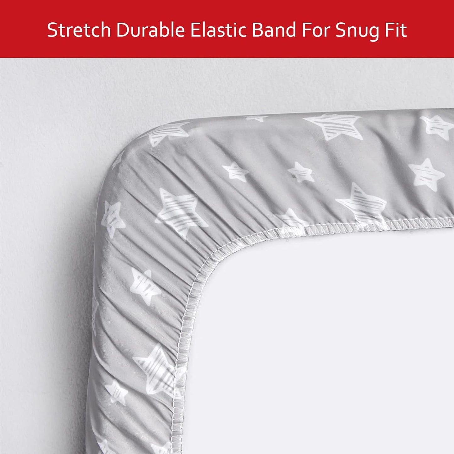 Pack n Play Sheet Quilted | Mini Crib Sheet - 2 Pack, Pack and Play Mattress Pad Cover, Ultra-Soft Microfiber,Waterproof, Fits Graco Pack and Play, Grey and White Star