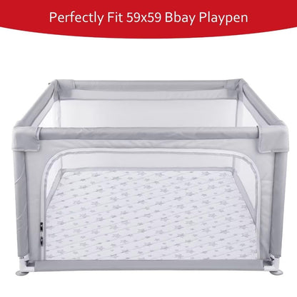 Premium Foam Baby Play Mat | Playpen Mat - Square 59" x 59", Thicker and Non-Toxic Crawling Mat for Infant & Toddler, White Stars
