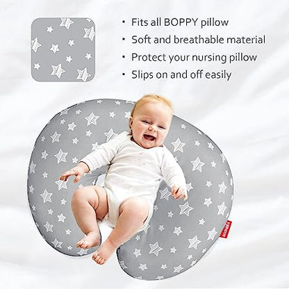Nursing Pillow Cover, Snug Fits Boppy Nursing Pillows, Grey, Star Print