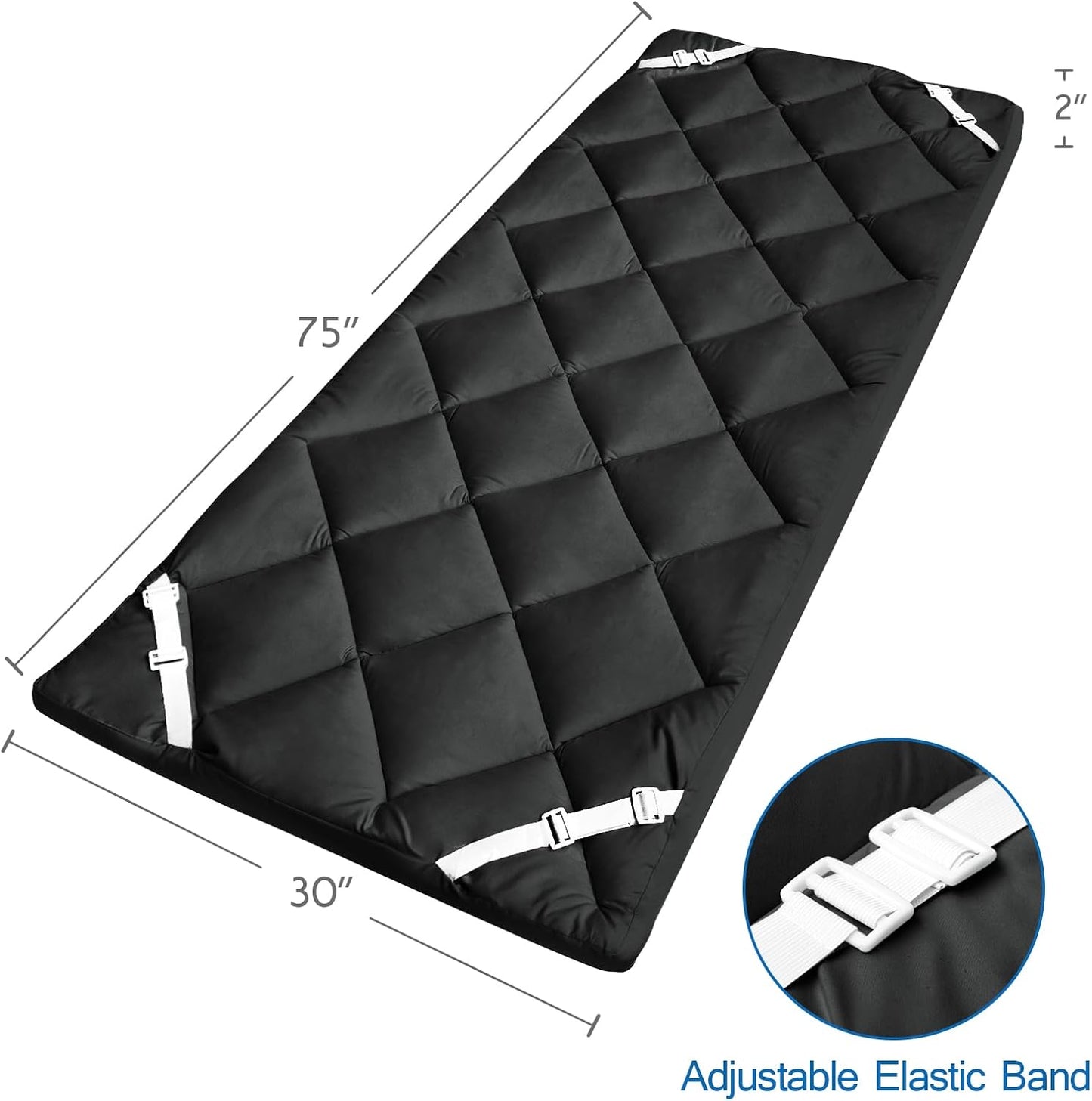 Quilted Cot Mattress Topper 75" x 30", Soft Camping Cot Pad with Non-Slip Bottom & Adjustable Straps for RV Bunk, Folding Cot, Guest Bed