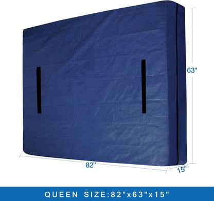 Heavy Duty Waterproof Mattress Bag for Moving & Storage with 4 Handles, Double Zippers & Adjustable Straps, Reusable Cover