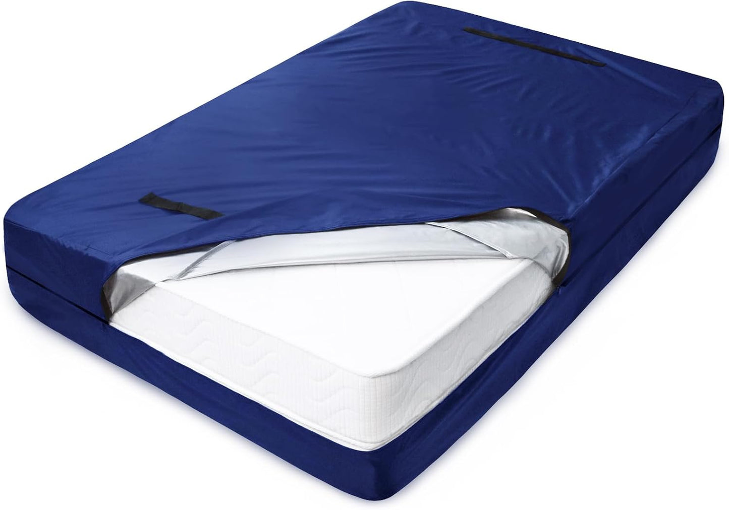 Heavy Duty Waterproof Mattress Bag for Moving & Storage with 4 Handles, Double Zippers & Adjustable Straps, Reusable Cover
