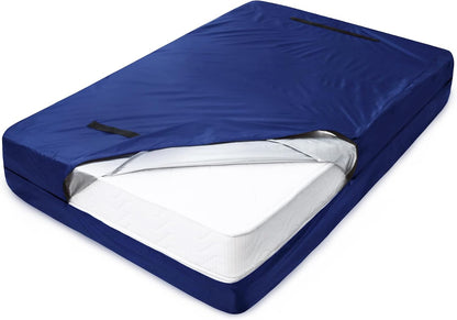 Heavy Duty Waterproof Mattress Bag for Moving & Storage with 4 Handles, Double Zippers & Adjustable Straps, Reusable Cover