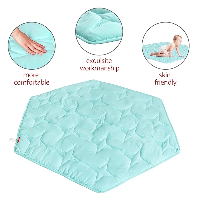 Baby Play Mat | Hexagon Playpen Mat - 52" x 45'', Padded and Non-Slip Activity Mat for Infant & Toddler, Blue