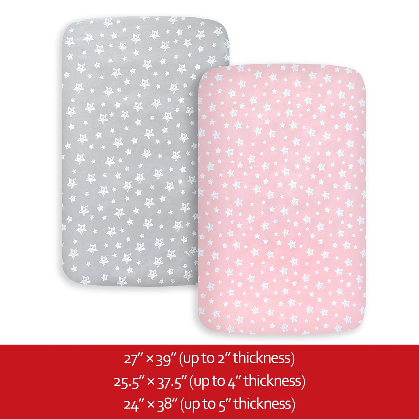 Pack n Play Sheet | Mini Crib Sheet - 2 Pack, Ultra-Soft Microfiber, Fits Graco Pack and Play, Grey Stars& Pink Stars