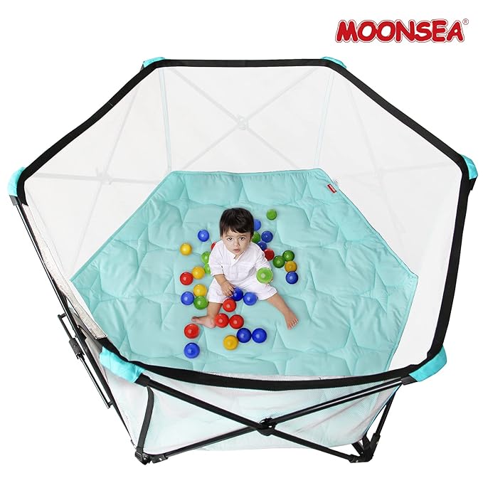 Baby Play Mat | Hexagon Playpen Mat - 52" x 45'', Padded and Non-Slip Activity Mat for Infant & Toddler, Blue