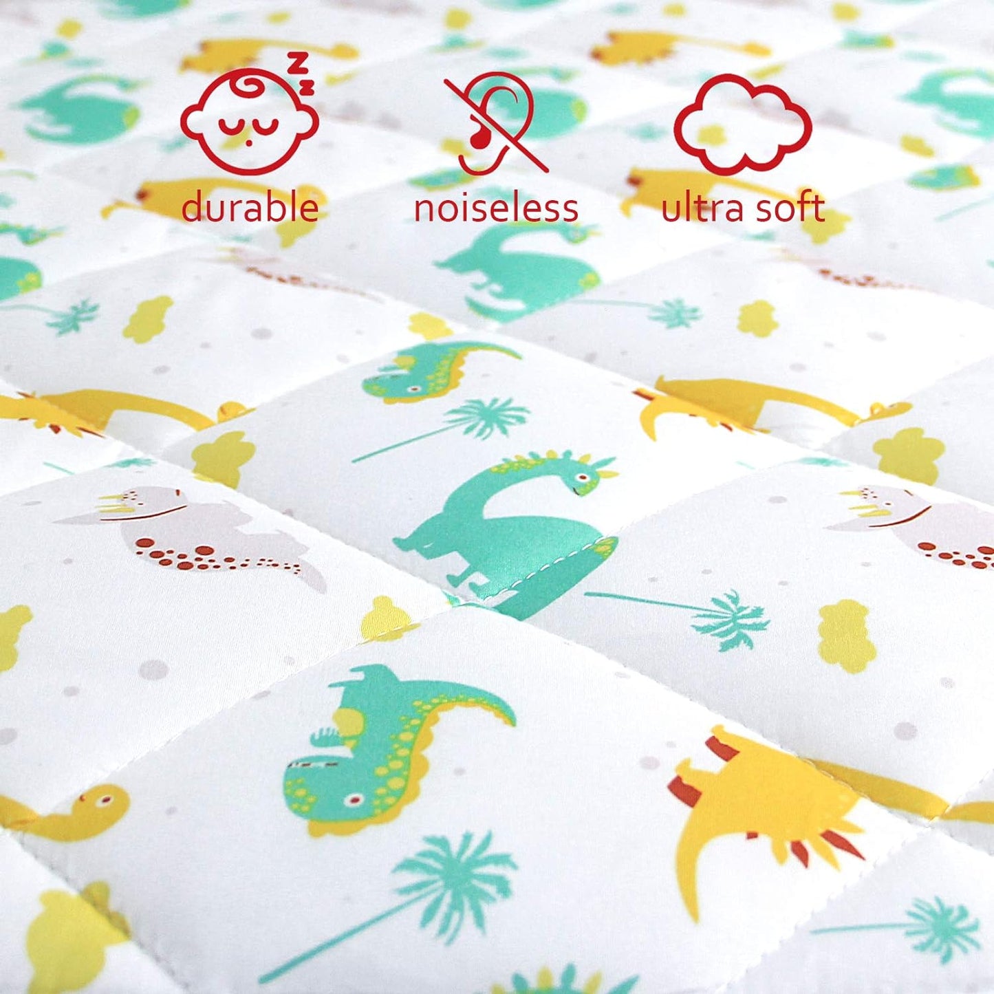 Pack n Play Sheet Quilted | Mini Crib Sheet - Pack and Play Mattress Pad Cover, Ultra-Soft Microfiber, Fits Graco Pack and Play, Dinosaur