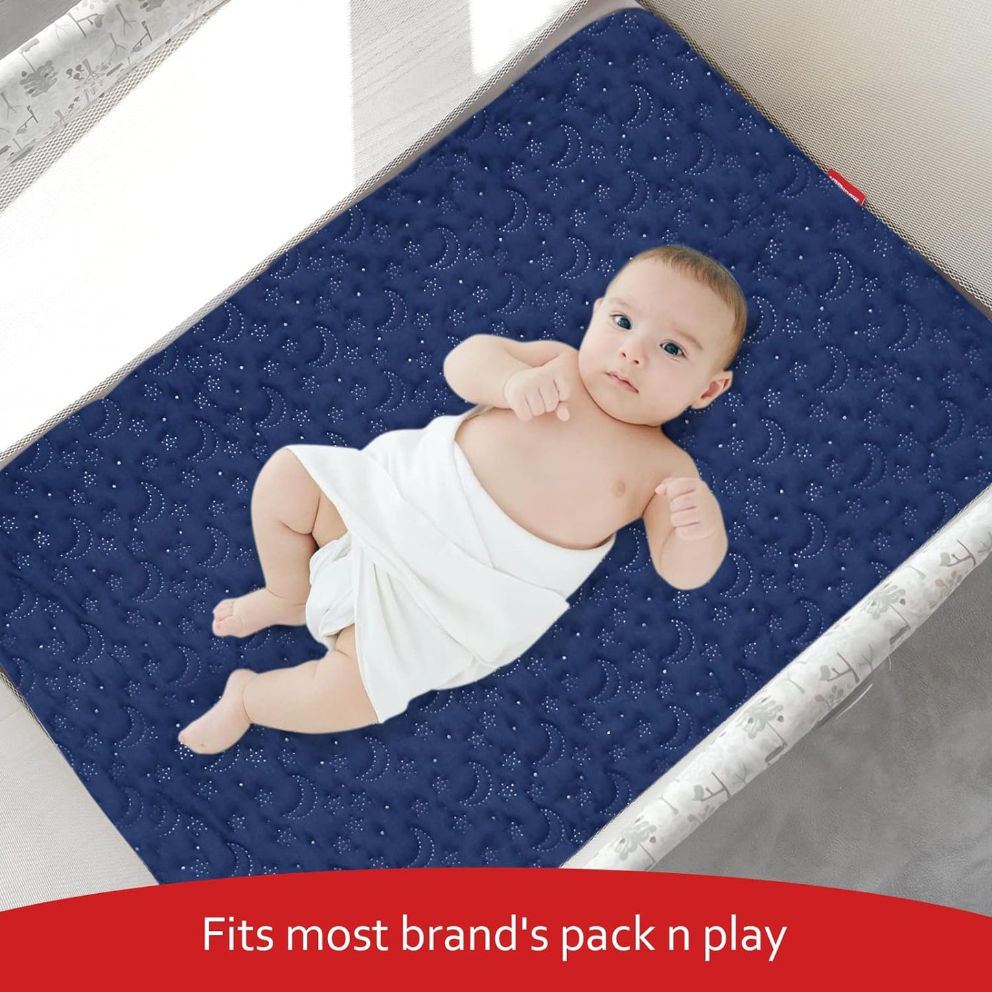 Pack N Play Mattress Pad Cover/ Protector - Ultra-Soft Microfiber, Waterproof, 2Pack, Grey and Navy