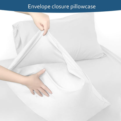 Sheet Set Deep Pocket - 4 Piece Extra Soft Bed Sheets - Side Storage Pocket Fitted Sheet & Pillowcase & Flat Sheet, White