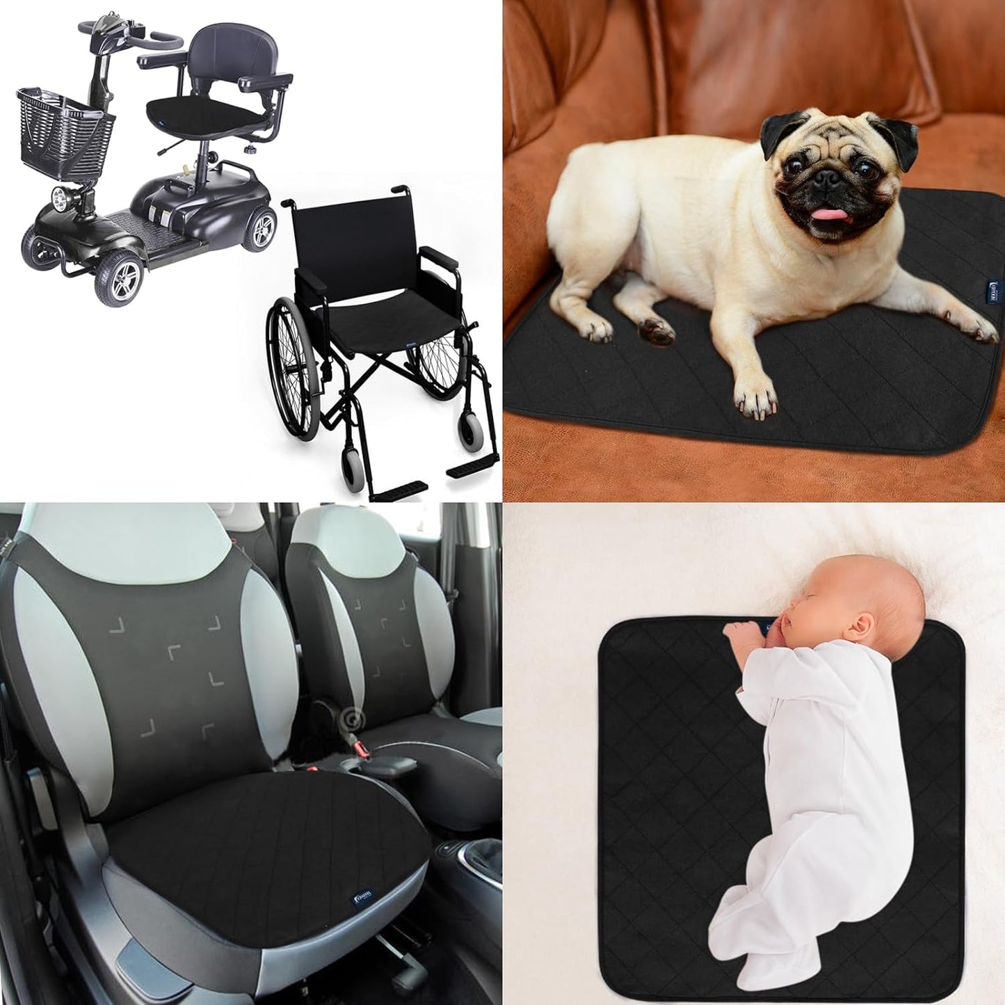 Waterproof Incontinence Chair Pads , Non Slip Absorbent Chuck Pads,  22" x 21", 2 Pack - Black