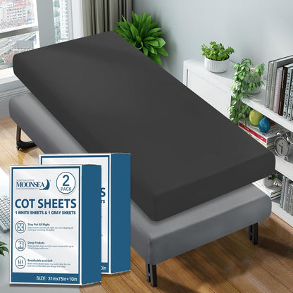 Cot Sheets, Ultra Soft and Breathable, Snug Fit for Narrow Twin Mattress/Camp Bunk Beds/RVs Bunk/Guest Beds/Army Cots/Trifold Mattress , 31" x 75"(2 Pack)