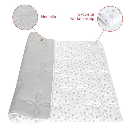 Baby Play Mat | Playpen Mat - 72" x 59", Large Padded Tummy Time Activity Mat for Infant & Toddler, Quilted with Four-Leaf Clover, White Star
