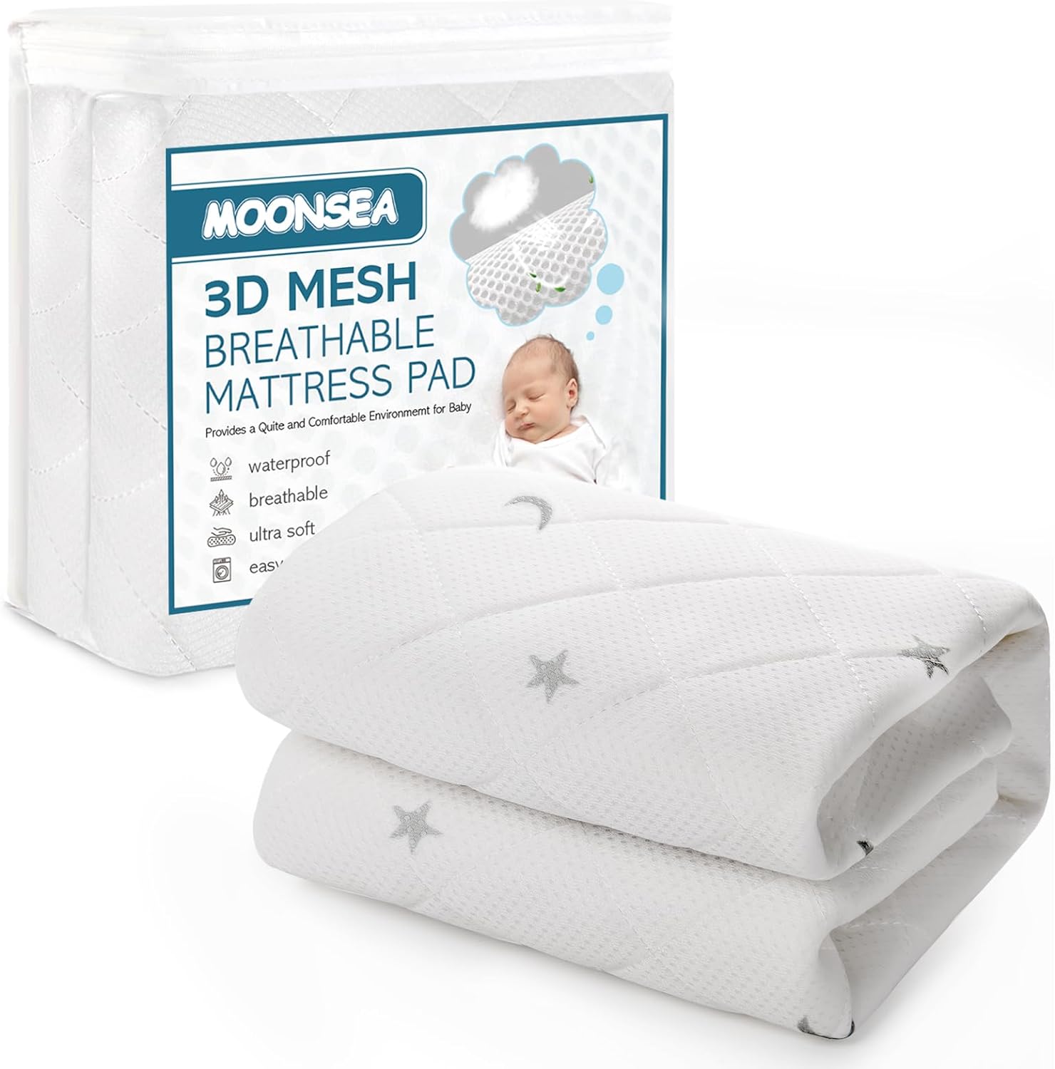 Pack N Play Mattress Pad Cover/ Protector - 3D Mesh, Waterproof, White (for Guava Lotus, Baby Bjorn, Dream on Me Travel Crib Light Playard) - Moonsea Bedding
