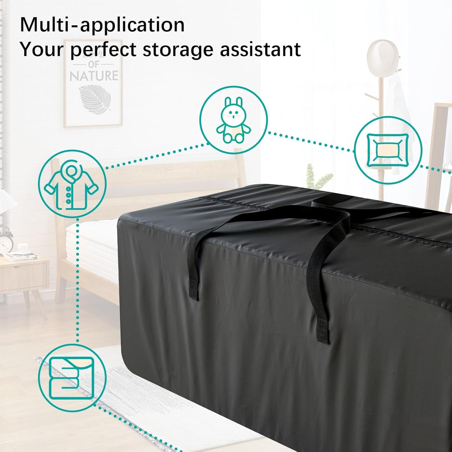 Heavy Duty Moving Bags, 6 Pack Extra Large Storage Totes with Strong Zippers & Reinforced Handles for Clothes, Packing & Moving, Black