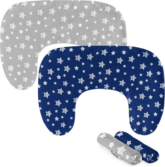 2 Pack Nursing Pillow Cover Compatible with New Boppy Nursing Pillow | Ultra Soft & Stretchy Microfiber Feeding Pillow Cover, Breastfeeding Pillow Cover for Baby Boys and Girls (Cover Only)
