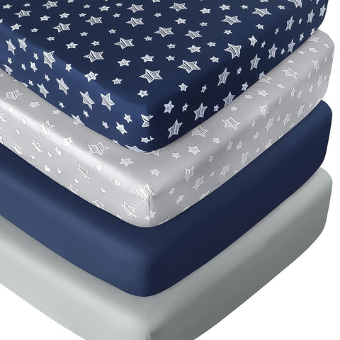 Crib sheets, Fit for Standard Size Crib, 4 Packs, Microfiber, Navy