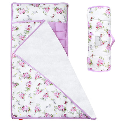Toddler Nap Mat- Pillow And Fleece Minky Blanket, 21''x50'',Floral