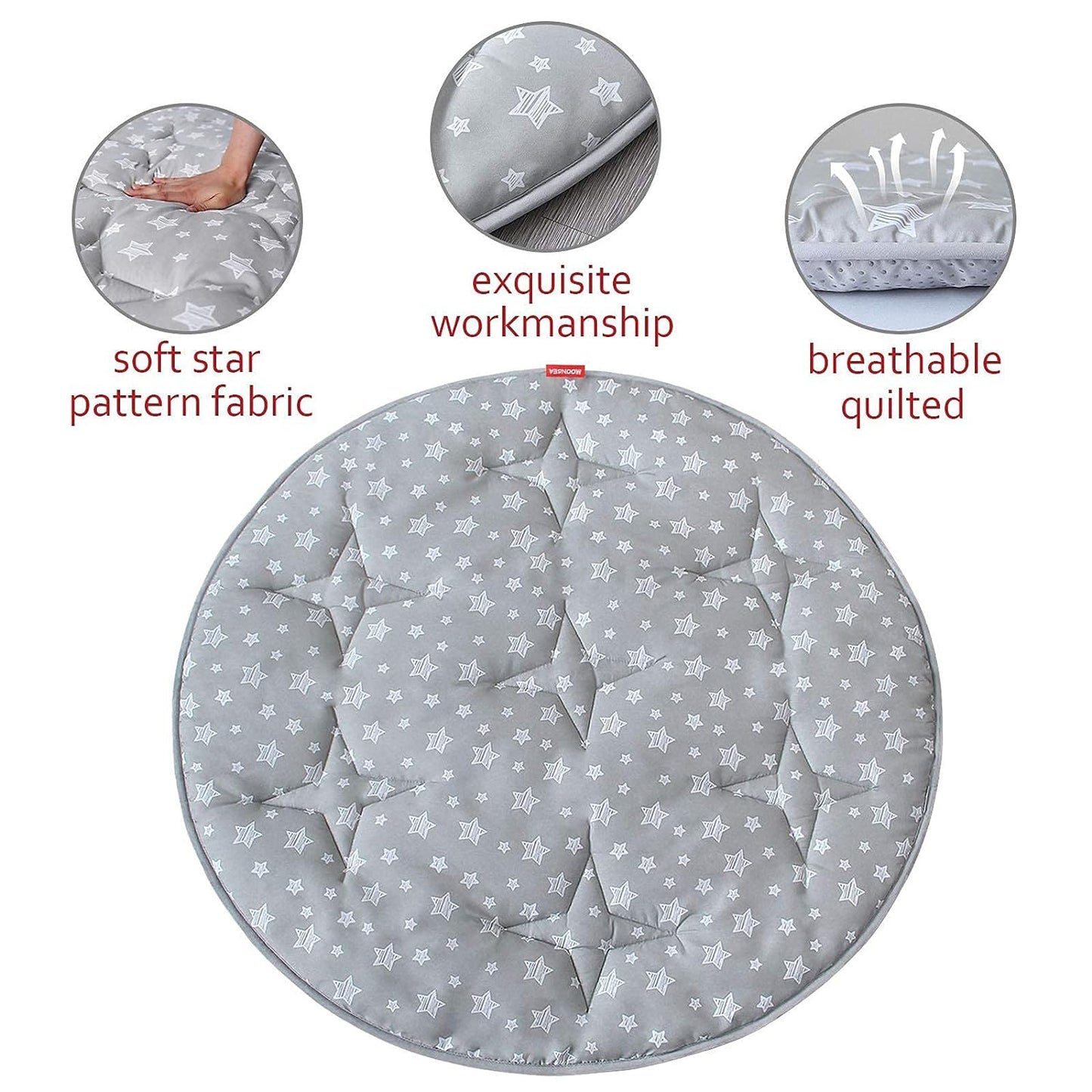 Baby Play Mat | Play Tent Mat - Round 40'' x 40'', Padded and Non-Slip Activity Mat for Kids and Toddlers, Grey Star