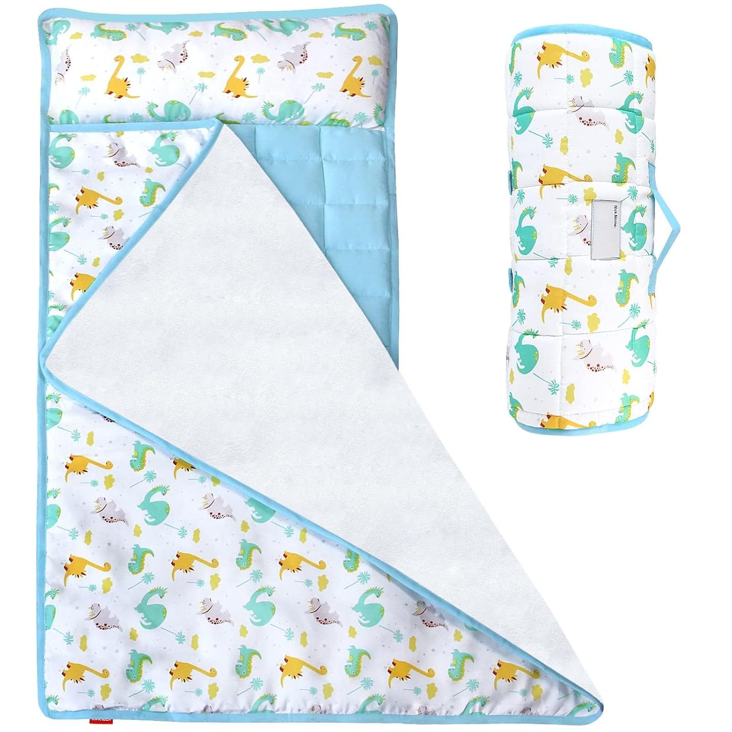 Toddler Nap Mat- Pillow And Fleece Minky Blanket, 21''x50'', Grey Star