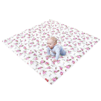 Baby Play Mat | Playpen Mat - Square 59" x 59", Large Padded Tummy Time Activity Mat for Infant & Toddler, Floral - Moonsea Bedding
