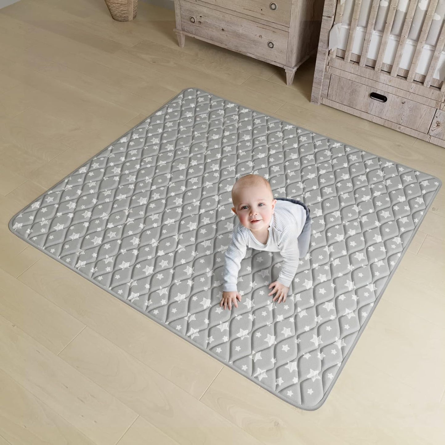 Premium Foam Baby Play Mat | Playpen Mat - Square 59" x 59", Thicker and Non-Toxic Crawling Mat for Infant & Toddler, Grey Star
