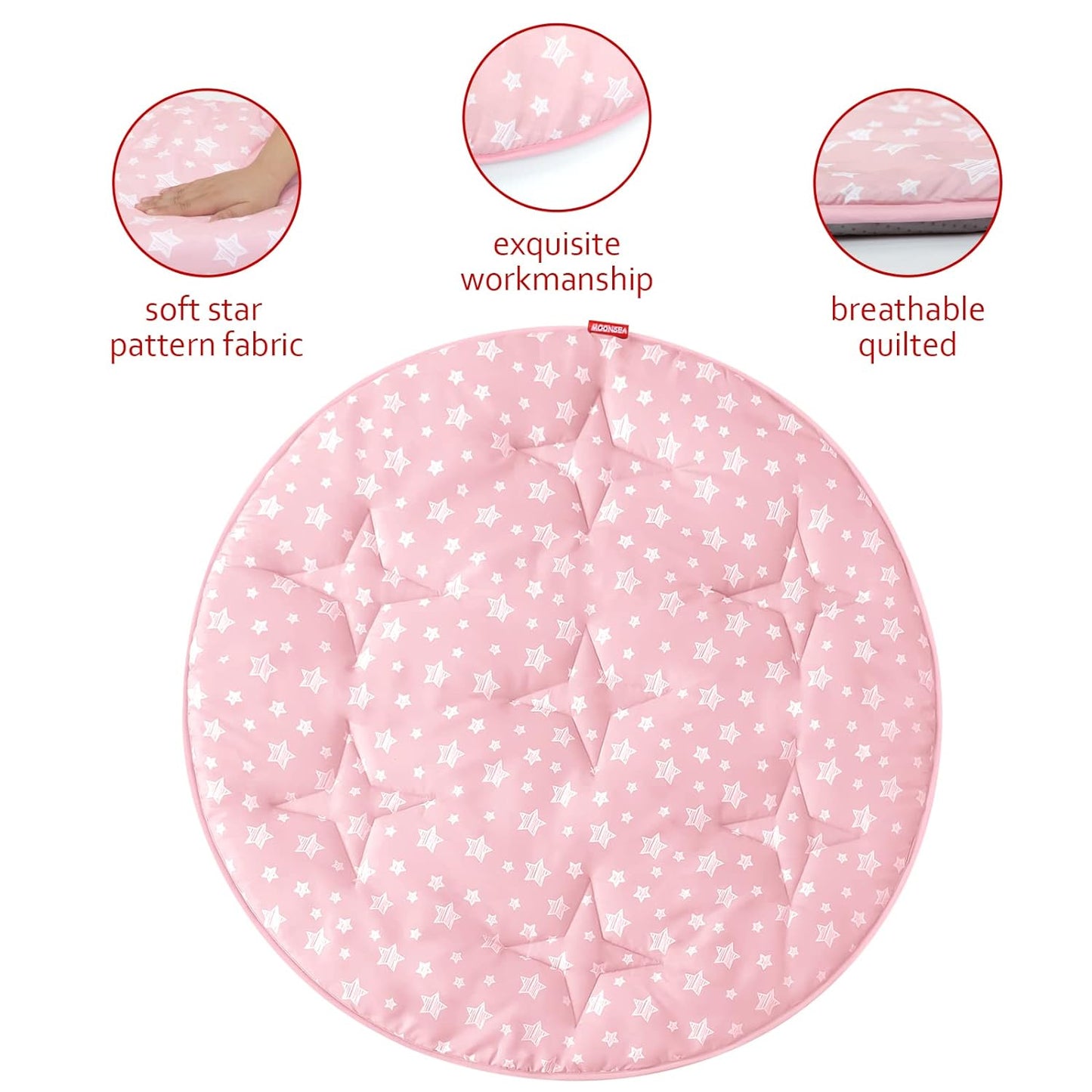 Baby Play Mat | Play Tent Mat - Round 40'' x 40'', Padded and Non-Slip Activity Mat for Kids and Toddlers, Pink Star