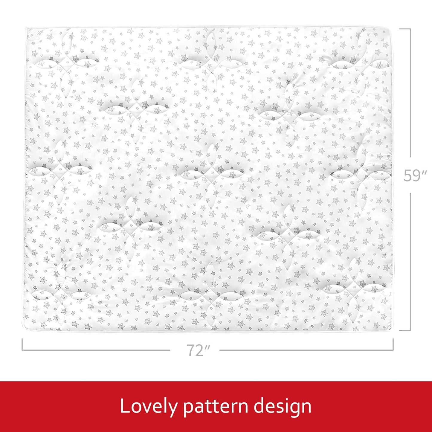 Baby Play Mat | Playpen Mat - 72" x 59", Large Padded Tummy Time Activity Mat for Infant & Toddler, Quilted with Four-Leaf Clover, White Star