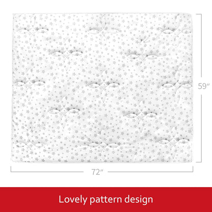 Baby Play Mat | Playpen Mat - 72" x 59", Large Padded Tummy Time Activity Mat for Infant & Toddler, Quilted with Four-Leaf Clover, White Star