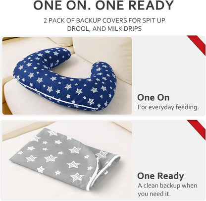 2 Pack Nursing Pillow Cover Compatible with New Boppy Nursing Pillow | Ultra Soft & Stretchy Microfiber Feeding Pillow Cover, Breastfeeding Pillow Cover for Baby Boys and Girls (Cover Only)