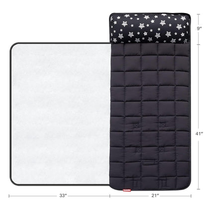 Toddler Nap Mat- Pillow And Fleece Minky Blanket, 21''x50'',Black Star