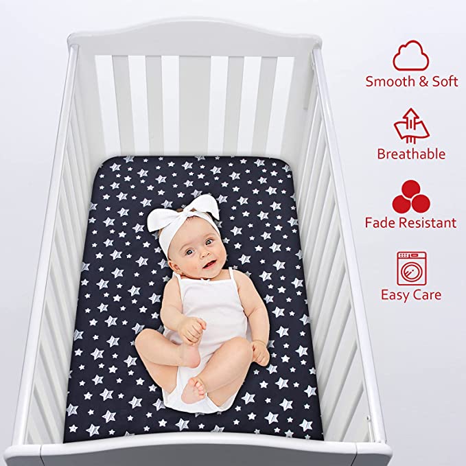 Pack n Play Sheet | Mini Crib Sheet - Ultra-Soft Microfiber, Fits Graco Pack and Play, Black Star