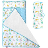 Toddler Nap Mat- Removable Pillow and Fleece Minky Blanket, 21" x 50", Dinosaur