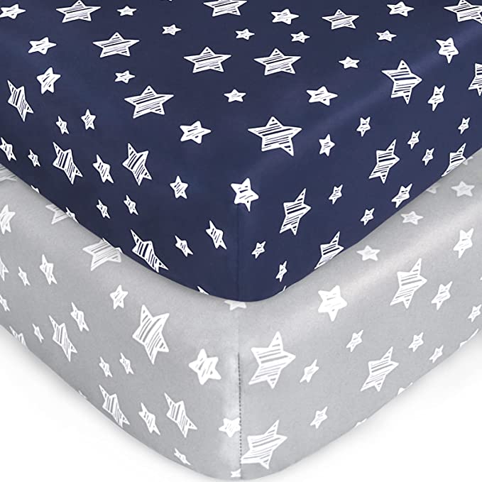 Crib sheets, Fit for Standard Size Crib, 2Packs, Microfiber, Navy-Moonsea Bedding