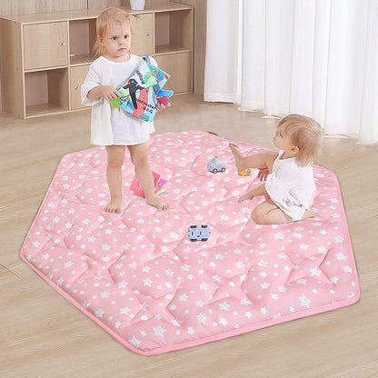 Baby Play Mat | Play Tent Mat - Hexagon 55'' x 47'', Fitted for Monobeach Princess Tent Large Playhouse Kids Castle Play Tent, Pink Star - Moonsea Bedding