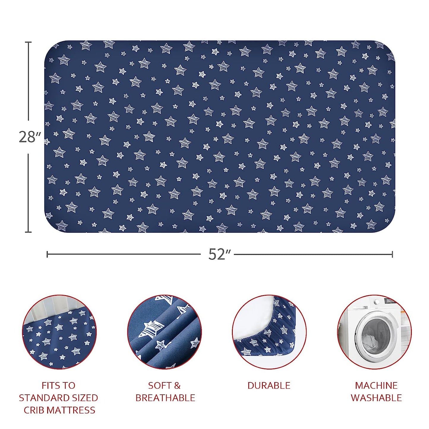 Crib sheets, Fit for Standard Size Crib, 2Packs, Microfiber, Navy