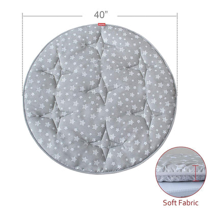 Baby Play Mat | Play Tent Mat - Round 40'' x 40'', Padded and Non-Slip Activity Mat for Kids and Toddlers, Grey Star