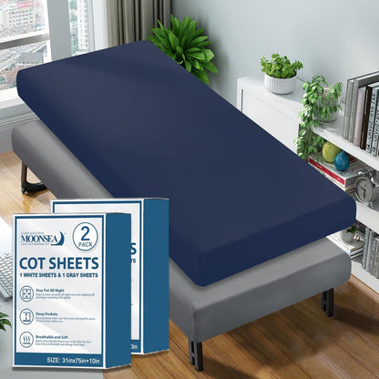 Cot Sheets, Ultra Soft and Breathable, Snug Fit for Narrow Twin Mattress/Camp Bunk Beds/RVs Bunk/Guest Beds/Army Cots/Trifold Mattress , 31" x 75"(2 Pack)
