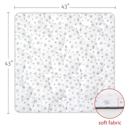 Baby Play Mat | Play Tent Mat - Square 43'' x 43'', Padded and Non-Slip Activity Mat for Kids and Toddlers, White Star