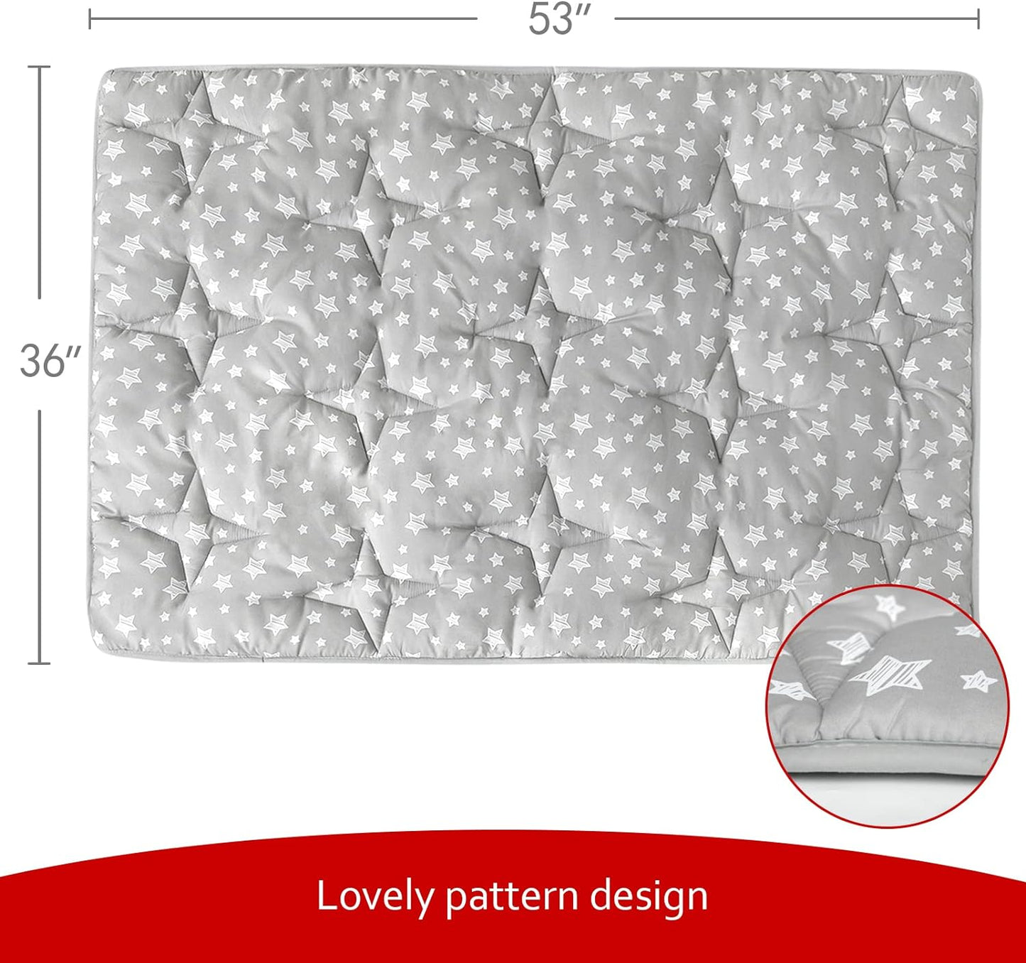 Baby Play Mat | Play Tent Mat - 53'' x 36'', Padded and Non-Slip Activity Mat for Kids and Toddlers, Grey Stars