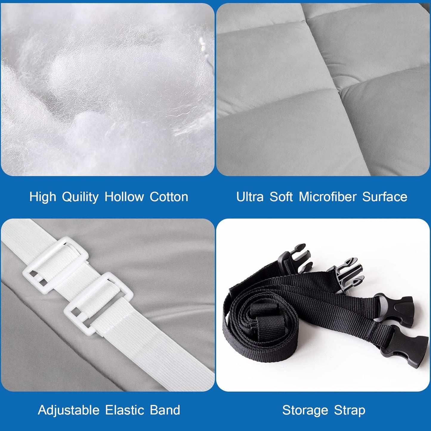 Quilted Cot Mattress Topper 75" x 30", Soft Camping Cot Pad with Non-Slip Bottom & Adjustable Straps for RV Bunk, Folding Cot, Guest Bed