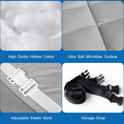 Quilted Cot Mattress Topper 75" x 30", Soft Camping Cot Pad with Non-Slip Bottom & Adjustable Straps for RV Bunk, Folding Cot, Guest Bed