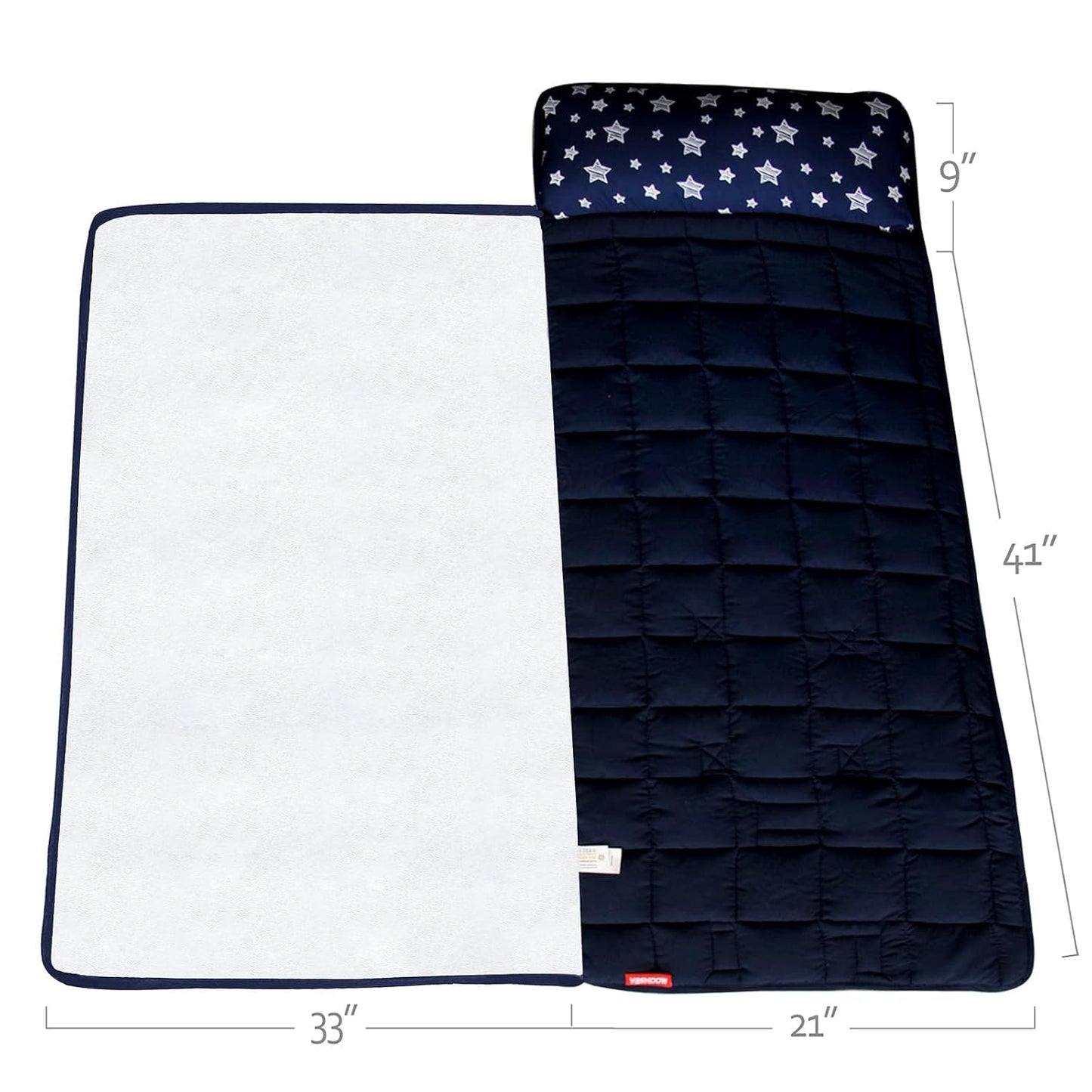 Toddler Nap Mat- Pillow And Fleece Minky Blanket, 21''x50'',Navy Star