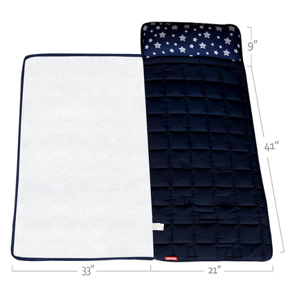 Toddler Nap Mat- Pillow And Fleece Minky Blanket, 21''x50'',Navy Star