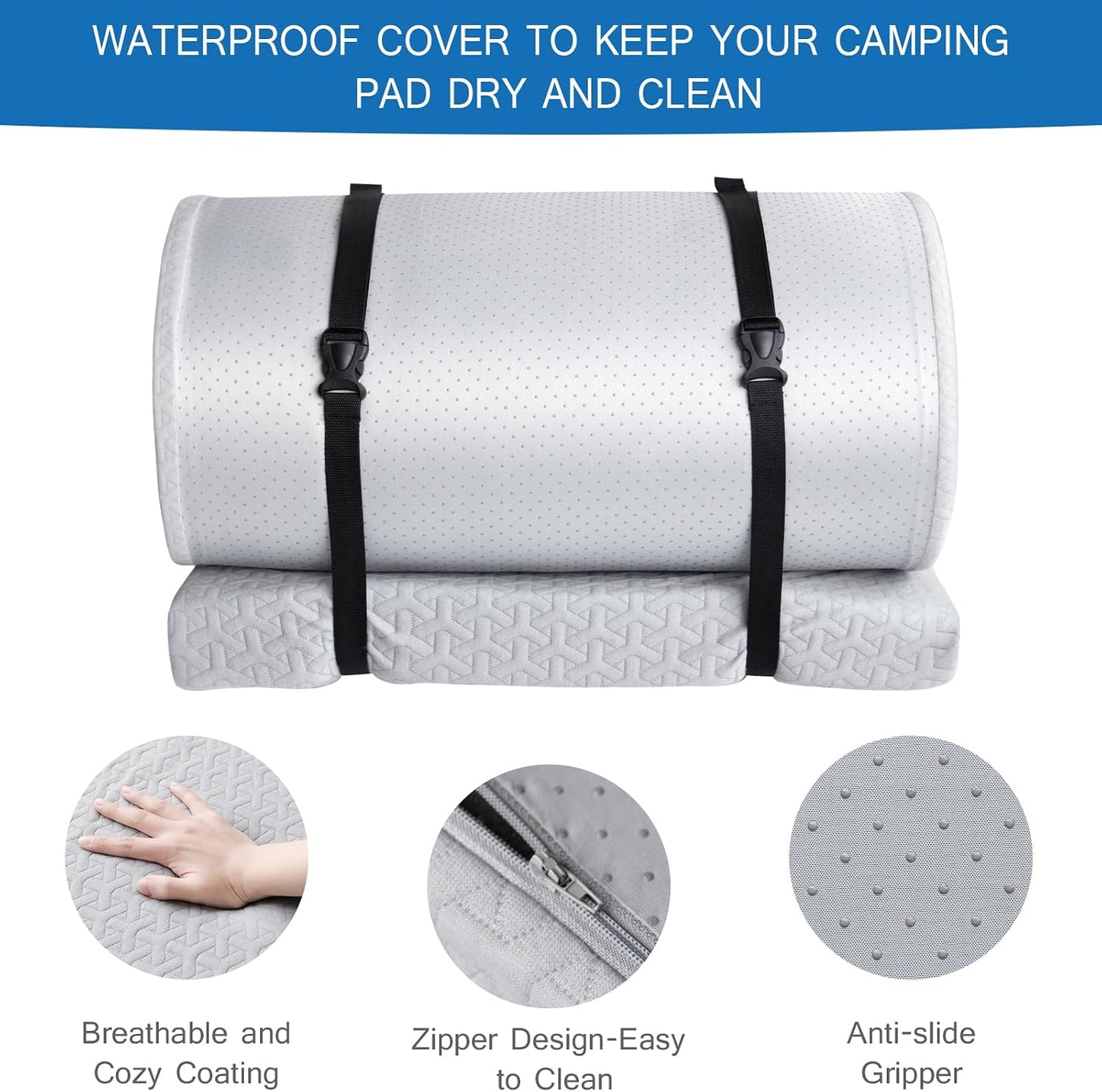 3 Inch Memory Foam Camping Mattress Pad,Portable Roll-Up Sleeping Pad with Waterproof Removable Cover for Tent, Cot & Car