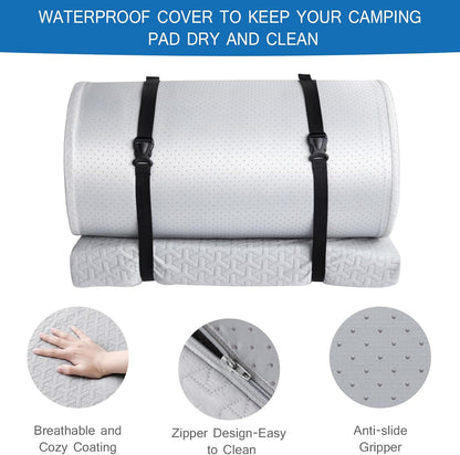 3 Inch Memory Foam Camping Mattress Pad,Portable Roll-Up Sleeping Pad with Waterproof Removable Cover for Tent, Cot & Car