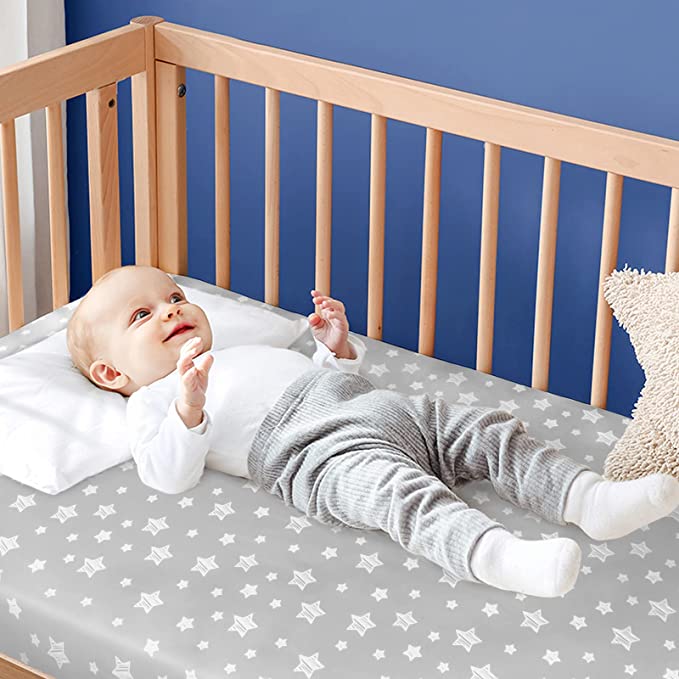 Crib sheets, Fit for Standard Size Crib, 4 Packs, Microfiber, Grey