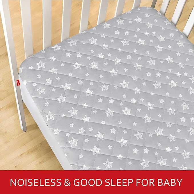 Crib Mattress Pad Protector, Waterproof, 52'' x 28'', Microfiber, Grey Star