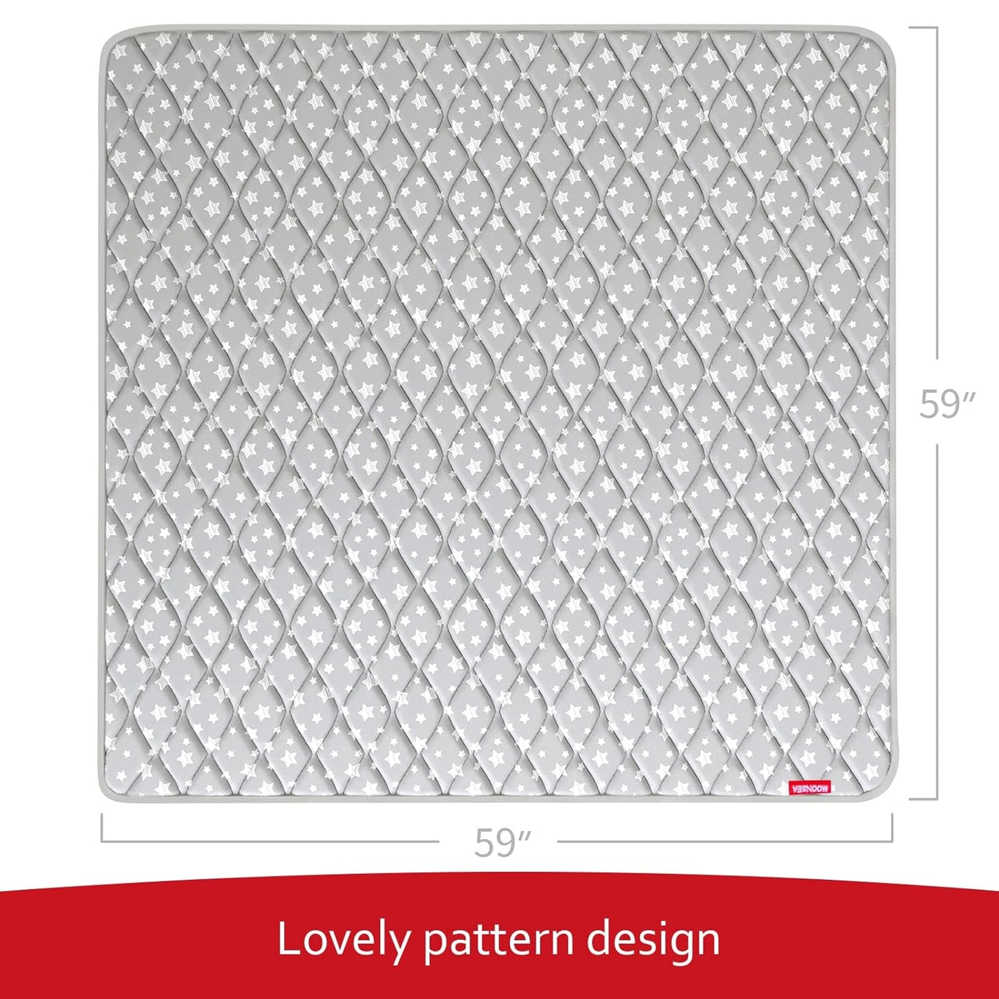 Premium Foam Baby Play Mat | Playpen Mat - Square 59" x 59", Thicker and Non-Toxic Crawling Mat for Infant & Toddler, Grey Star