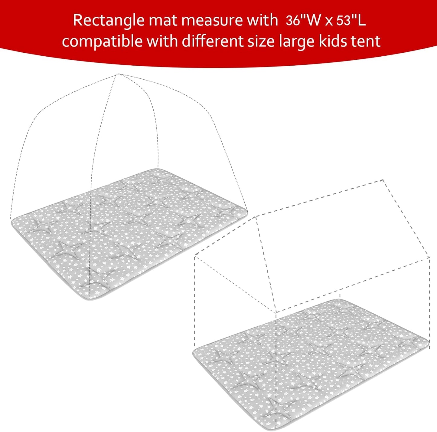 Baby Play Mat | Play Tent Mat - 53'' x 36'', Padded and Non-Slip Activity Mat for Kids and Toddlers, Grey Stars